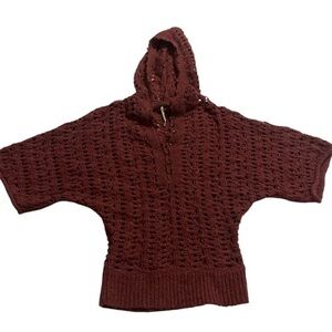 Free People Crochet Open Knit Dolman Sleeve Hoodie Sweater